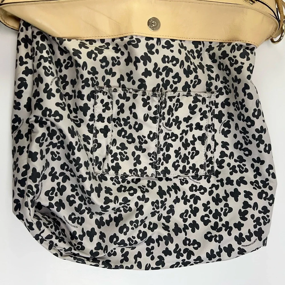 REBECCA MINKOFF Leather Hobo Bag Large Gold Zip Moto Shoulder Purse Tote Beige